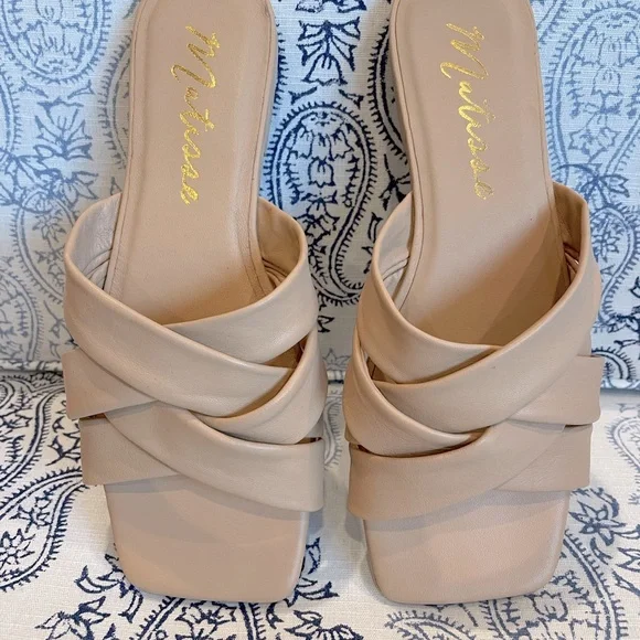 Natural Woven Slide Sandals Matisse Leather Pressure Size 7M Neutral Comfort - Picture 9 of 14